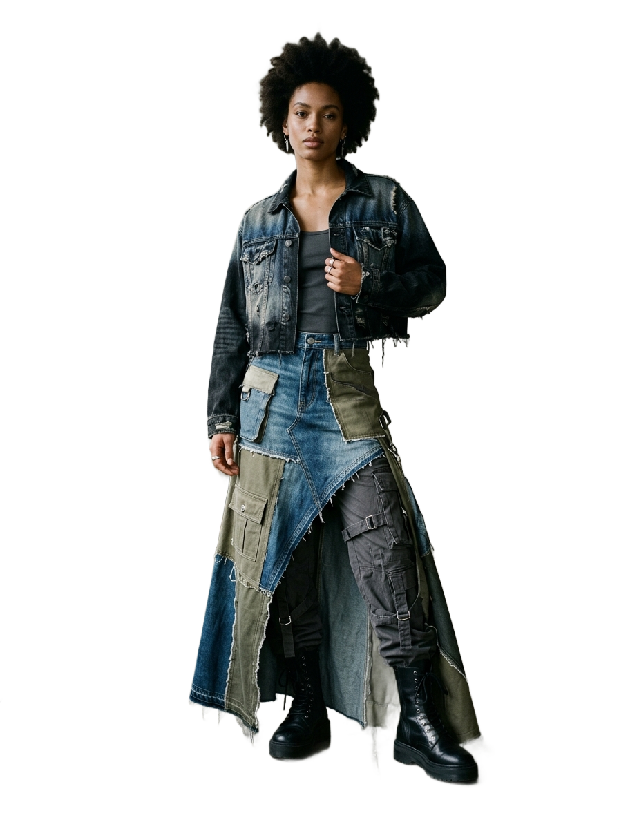 Patchwork Denim Skirt